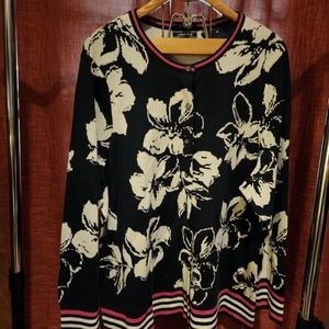 Woman's Lands End Navy White Pink Cardigan sweater 3x (24w-26w)